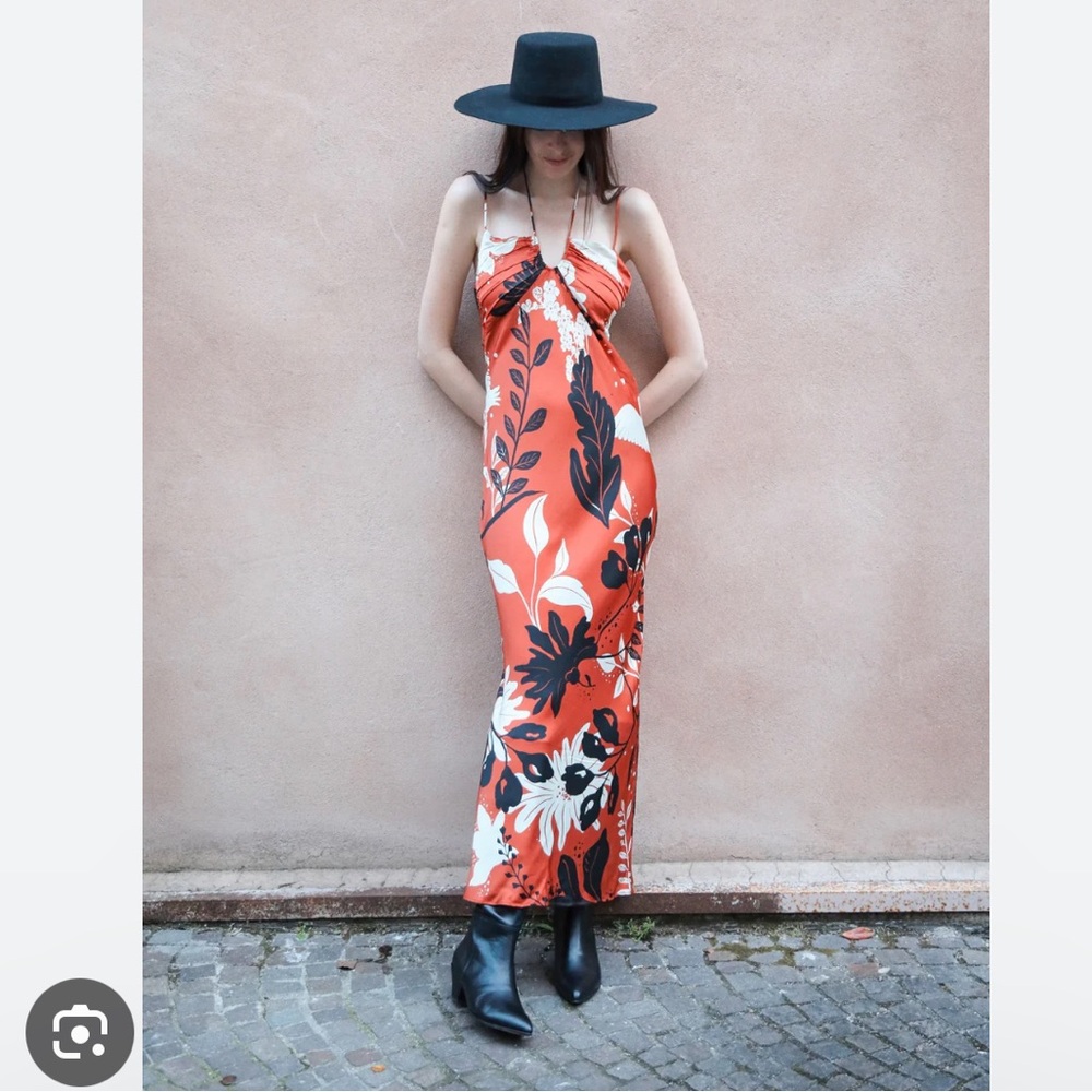Floral Twist-Front Maxi Dress in Orange
